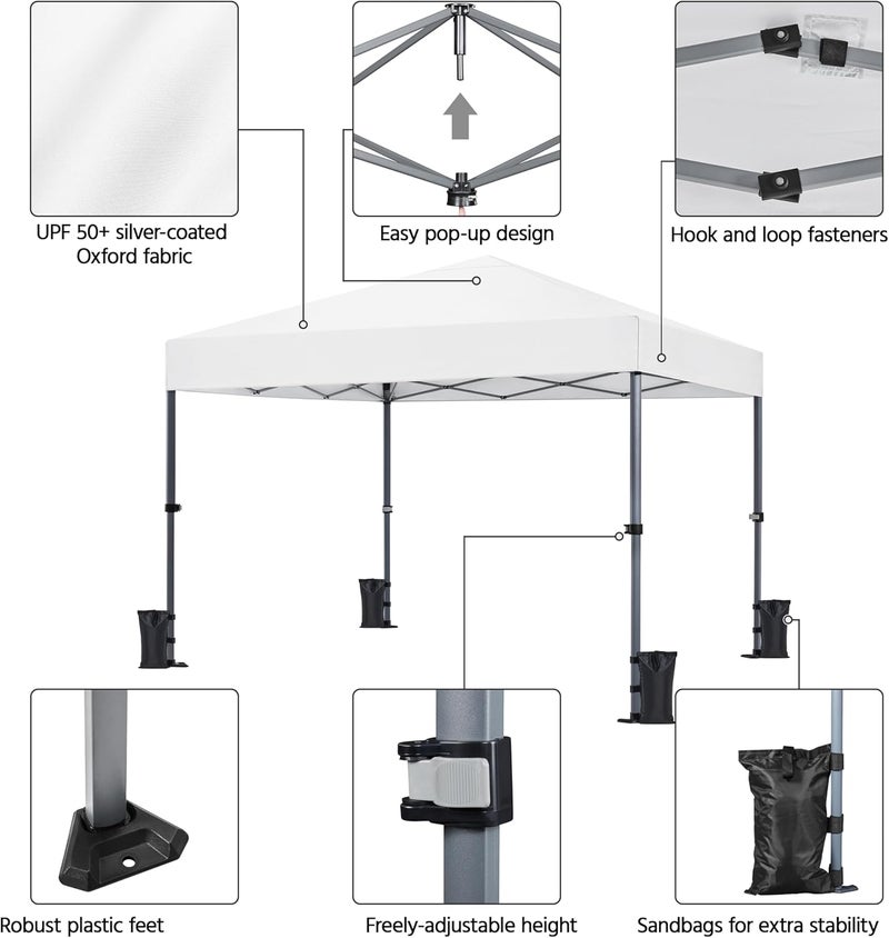 Yaheetech 10x10 1-Person Setup Pop Up Canopy Tent, Instant Portable Commercial Canopy Tent, Outdoor Gazebo with 1-Button Push, Wheeled Bag & 4 Sandbags for Home, Party & Outdoor Activities, White - Image 4